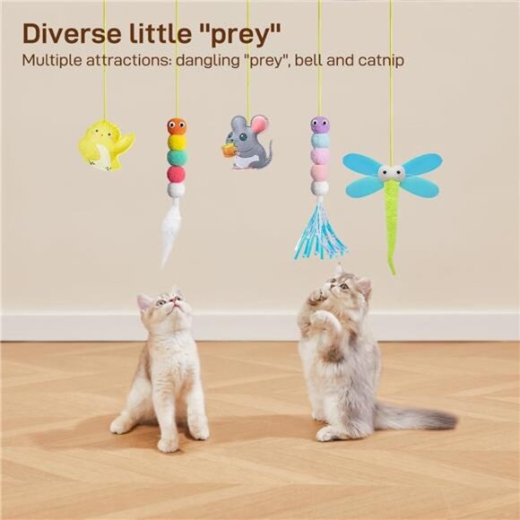Interactive Cat Feather Toys 5 Pcs, Cat Teaser Retractable Hanging - Picture 3 of 7